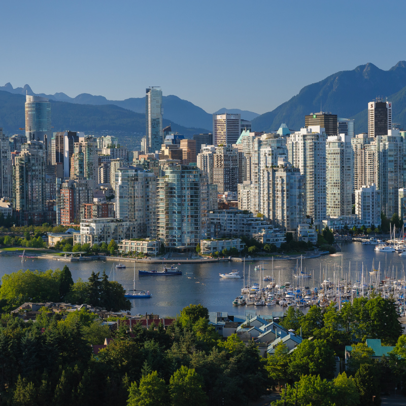 Wide shot image of Metro Vancouver skyline, used to show Work Permit Canada offices and clientele reach across Metro Vancouver