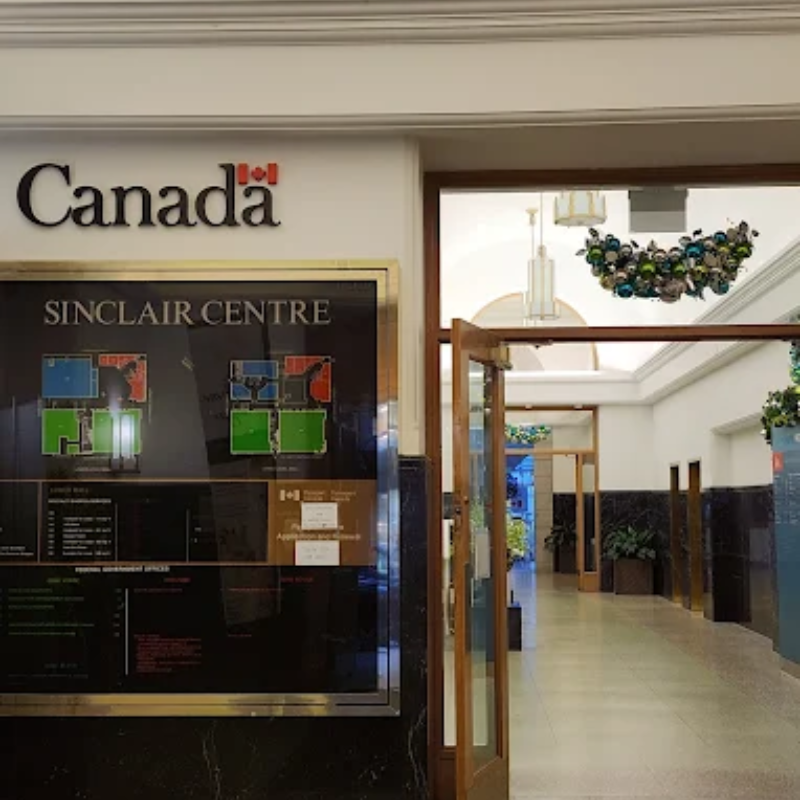Inside image of Sinclair Centre where Work Permit Canada Vancouver office is located.